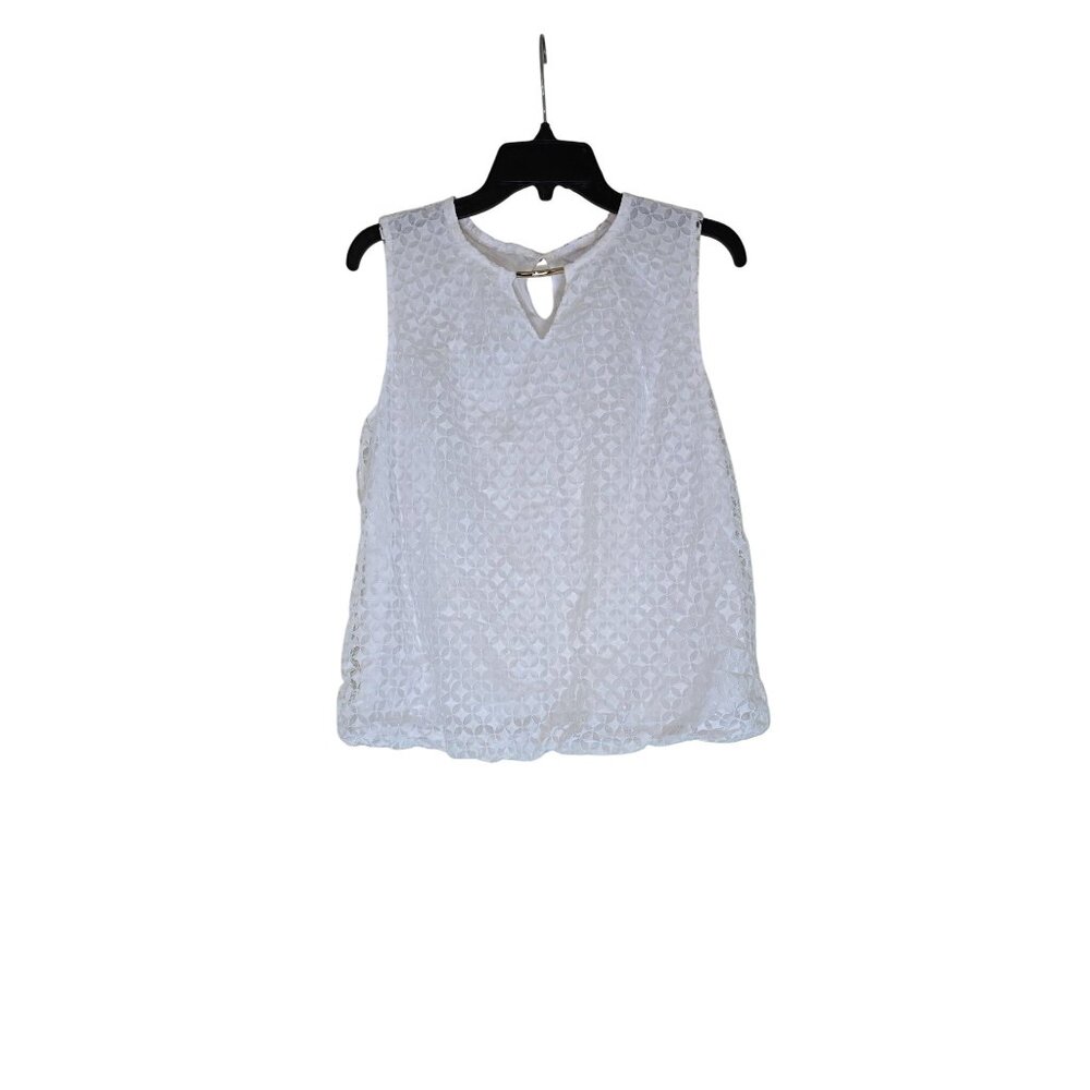 Liz Claiborne White Sleeveless Textured Top With Keyhole Detail Womens S